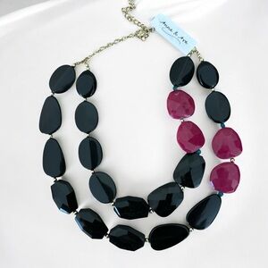 Anna & Ava Two Strand Black & Magenta Gold Tone Choker Statement Necklace NEW